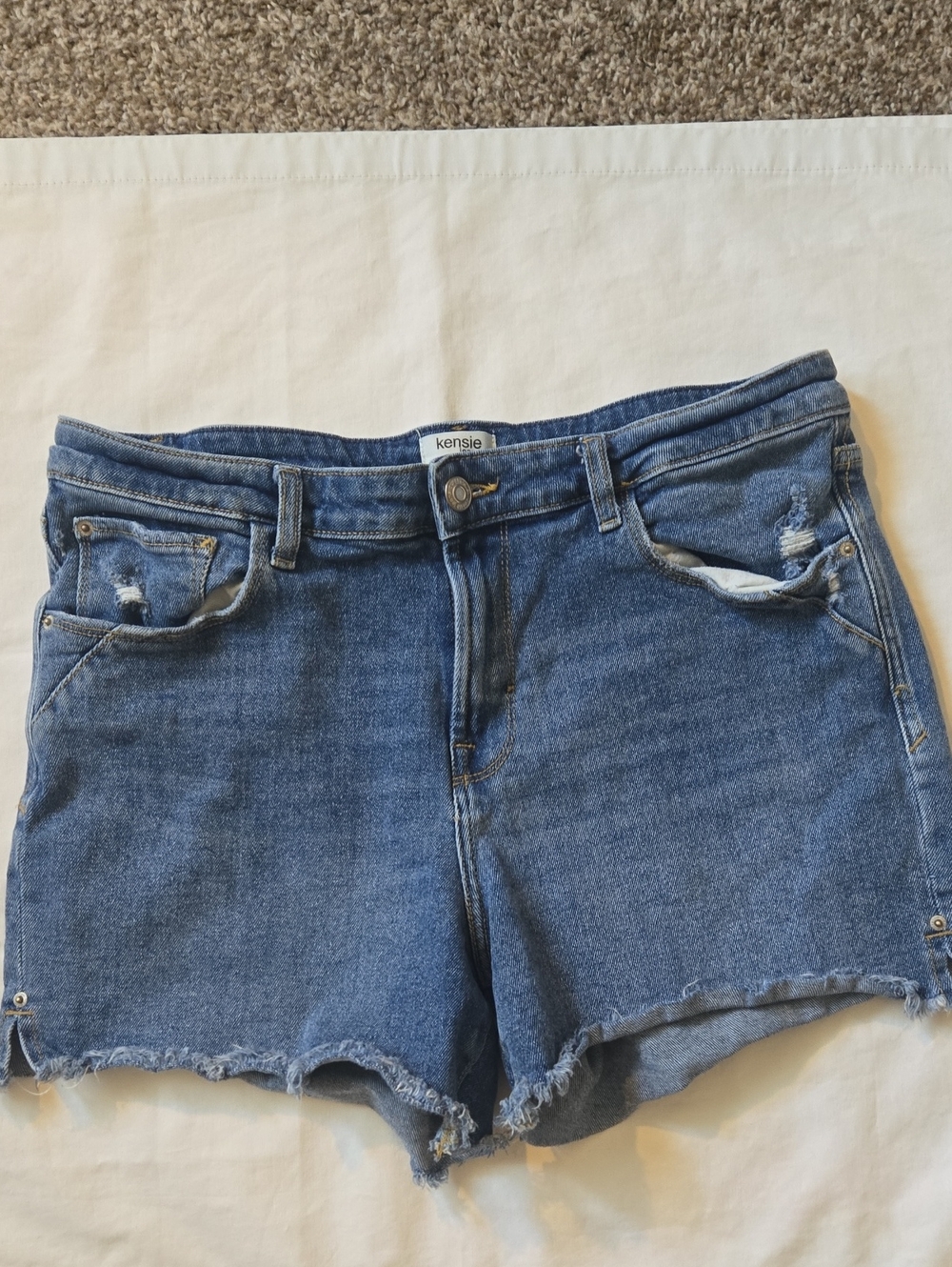 kensie Blue Distressed Denim Shorts